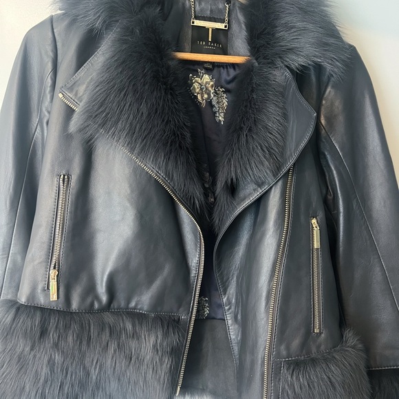 Ted Baker Leather Jacket Faux Fur - Picture 3 of 4